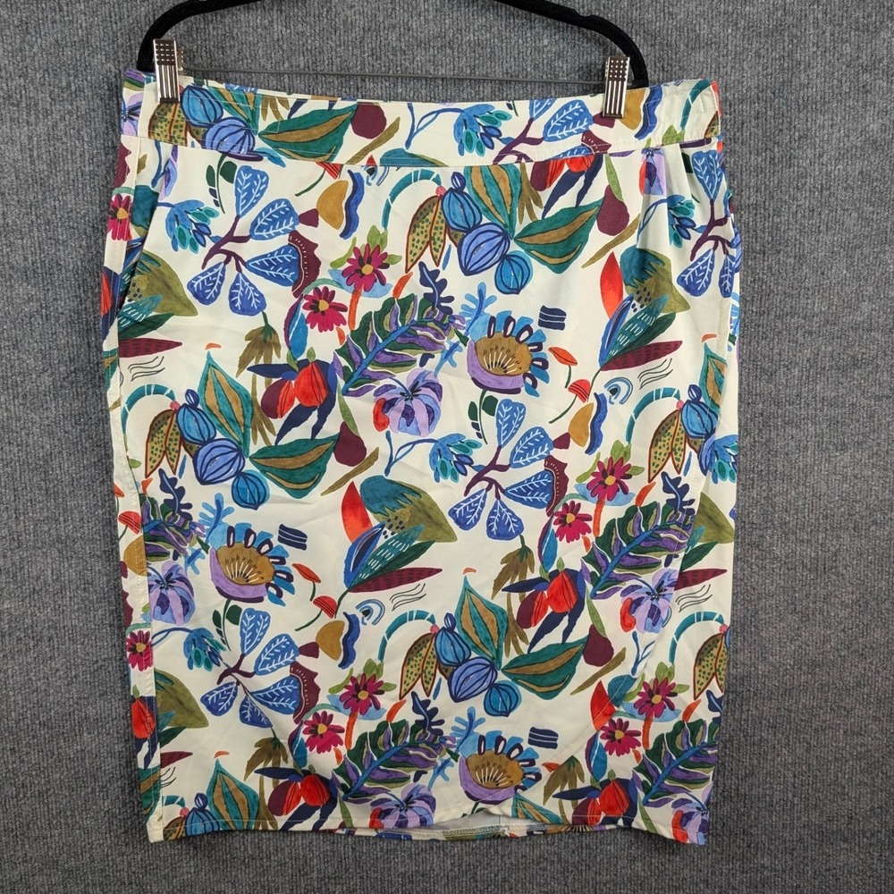 RipSkirt Hawaii Women XL Tropical Floral Wrap Skirt Cream Blue Quick Dry